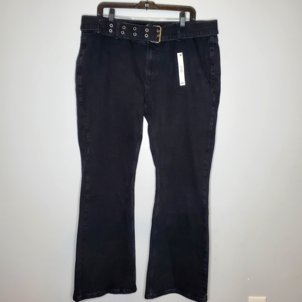 NWT‎ ASOS Flare Wide Leg Jeans Black Belted size 36 Plus Size 32" inseam